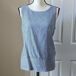 Chopin Roma blue white striped sleeveless top with buttoned keyhole back